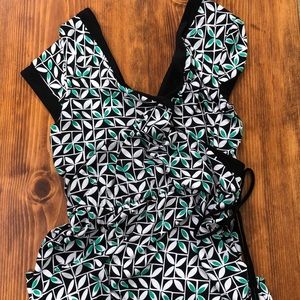 Black green and white mid calf dress